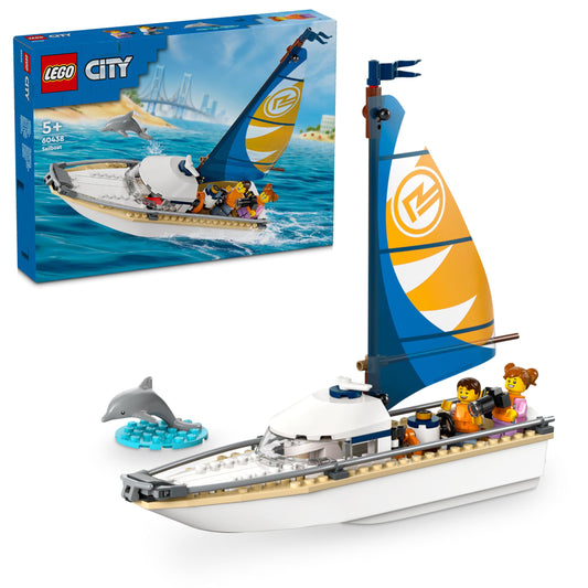 LEGO City Sailboat shows mast and sail for imaginative water adventures