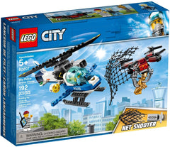 LEGO City Sky Police Drone Chase helicopter with cockpit and searchlight for quick urban patrols.