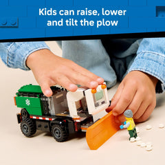 LEGO City Snowplow Truck tilting cab reveals engine access.