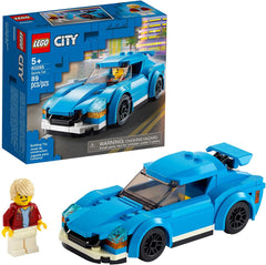 LEGO City Sports Car 60285 cockpit-detail showing minifigure seating and controls.