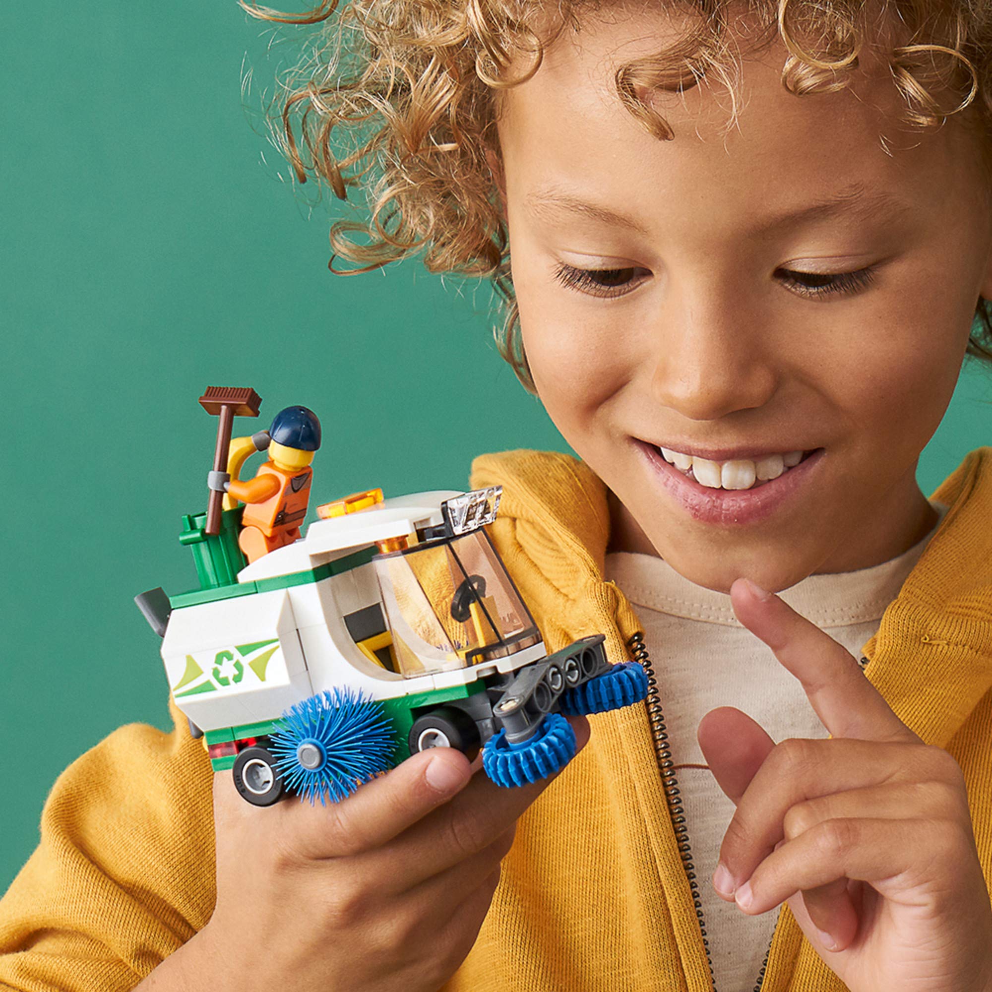 LEGO City Street Sweeper cab detail highlighting the driver area