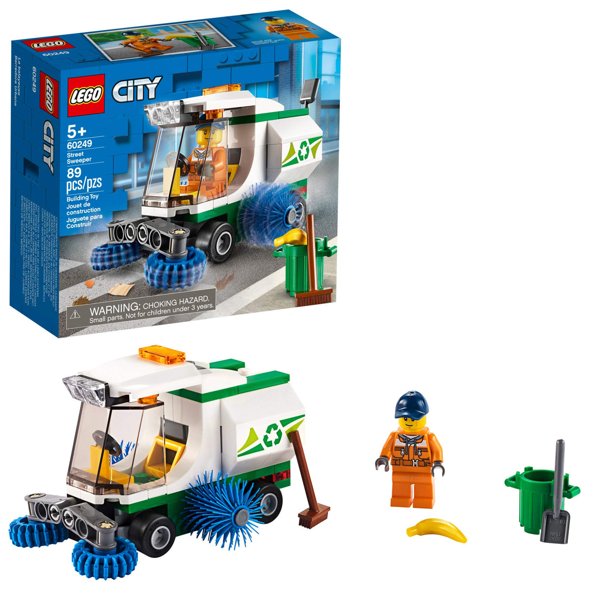 LEGO City Street Sweeper front view with spinning brushes for imaginative cleanup play
