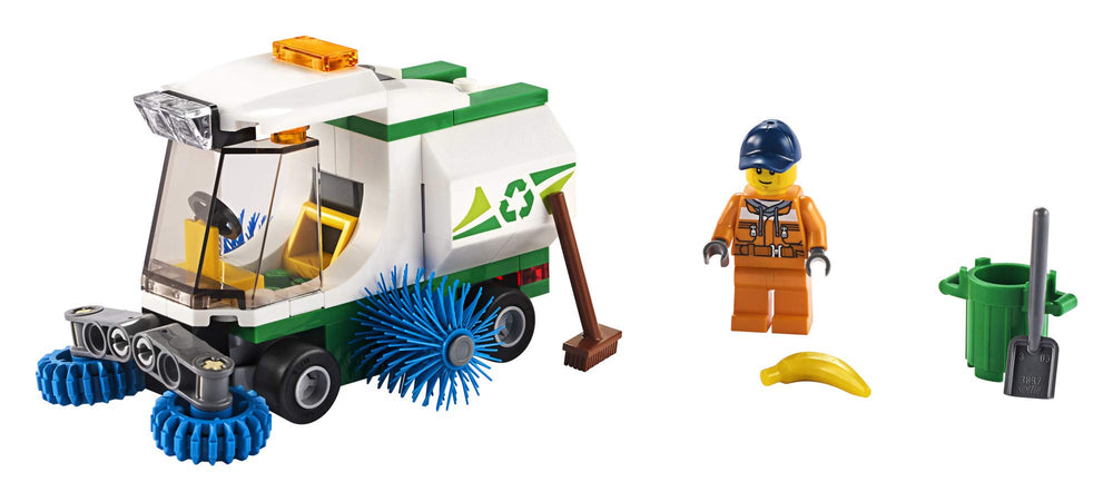 LEGO City Street Sweeper side view showing minifigure driver and storage space