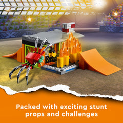 LEGO City Stunt Park compact build fits easily on shelves for quick setup.