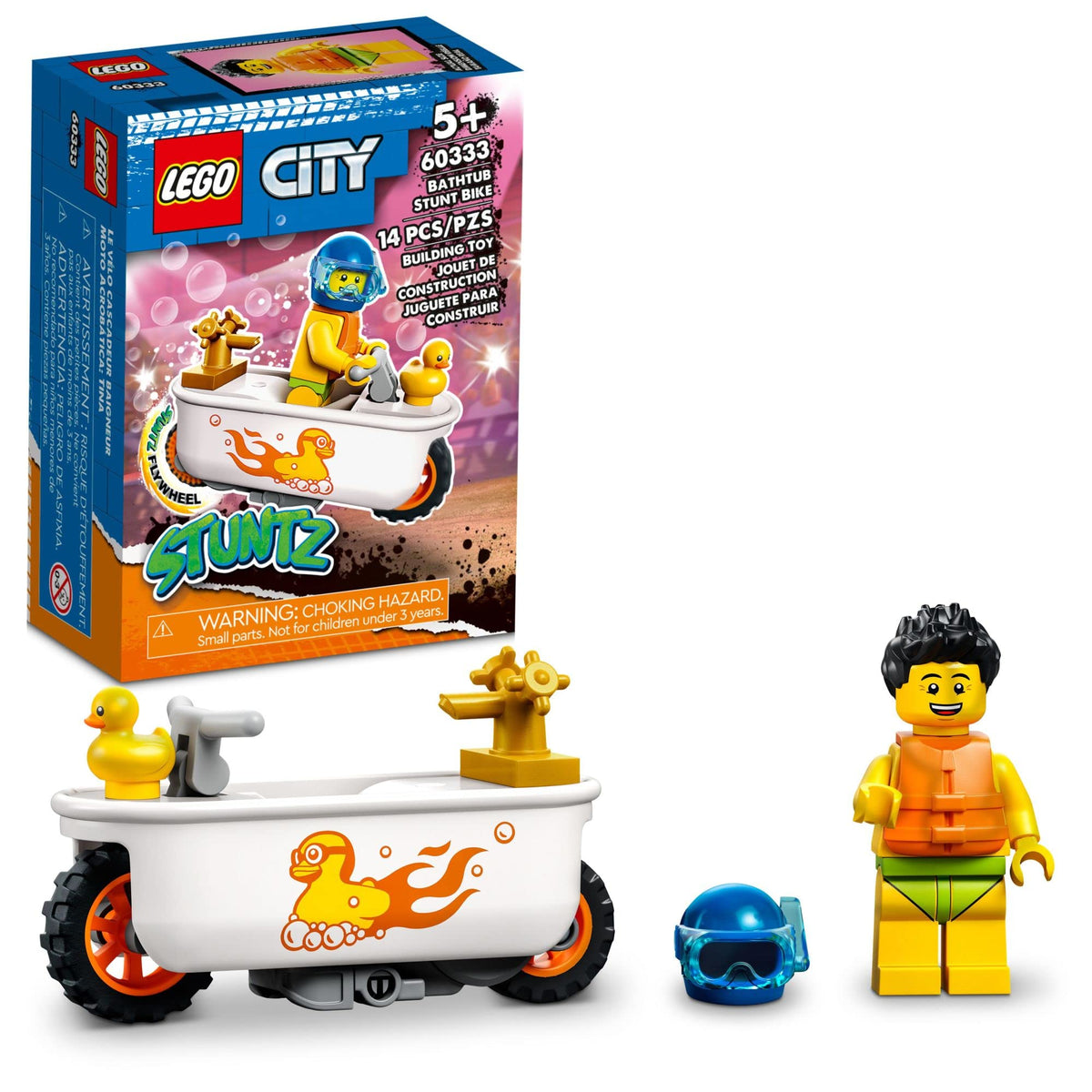 LEGO City Stuntz Bathtub Stunt Bike assembly scene encourages creative building play.