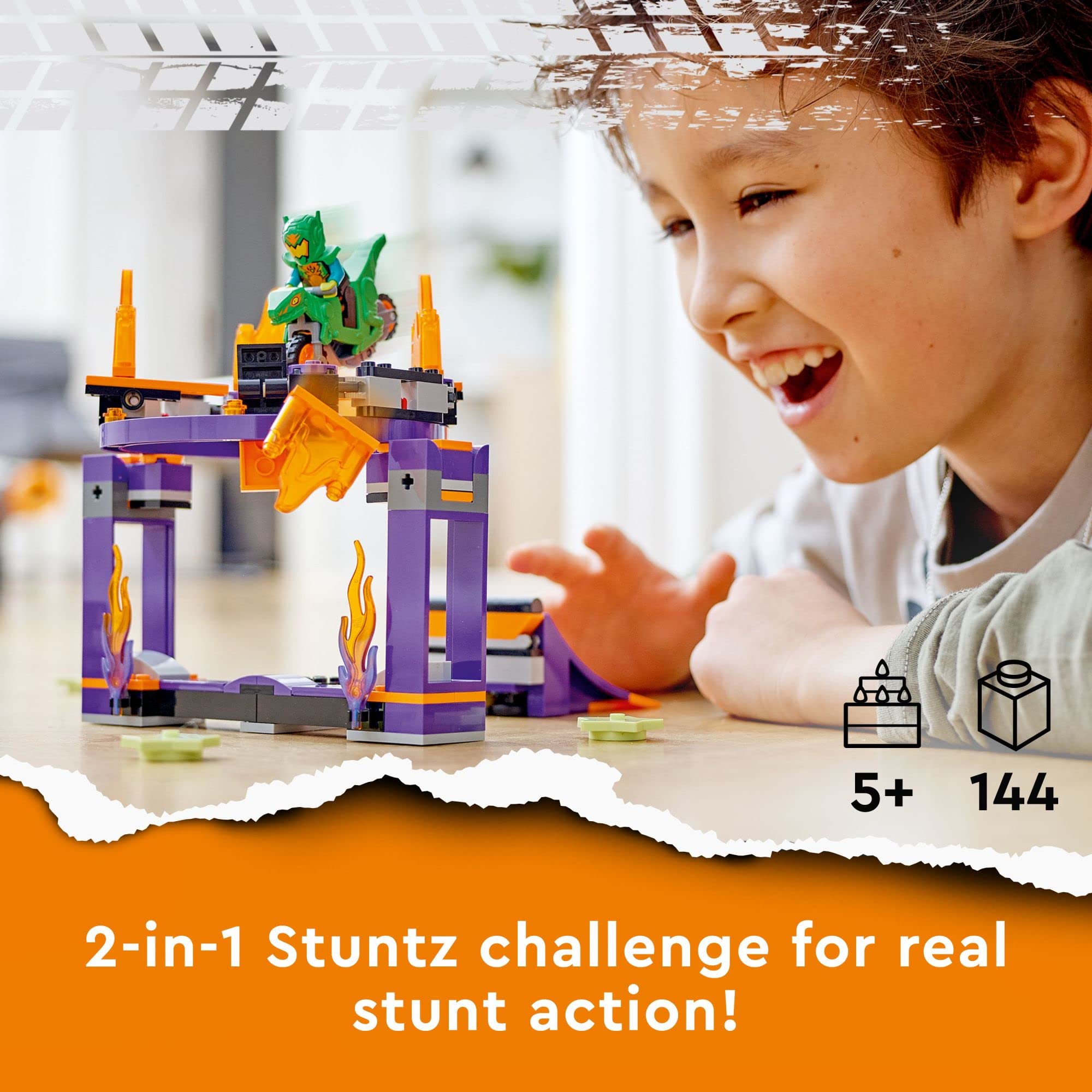 LEGO City Stuntz Dunk Stunt Ramp launch ramp enabling dramatic stunt launches.