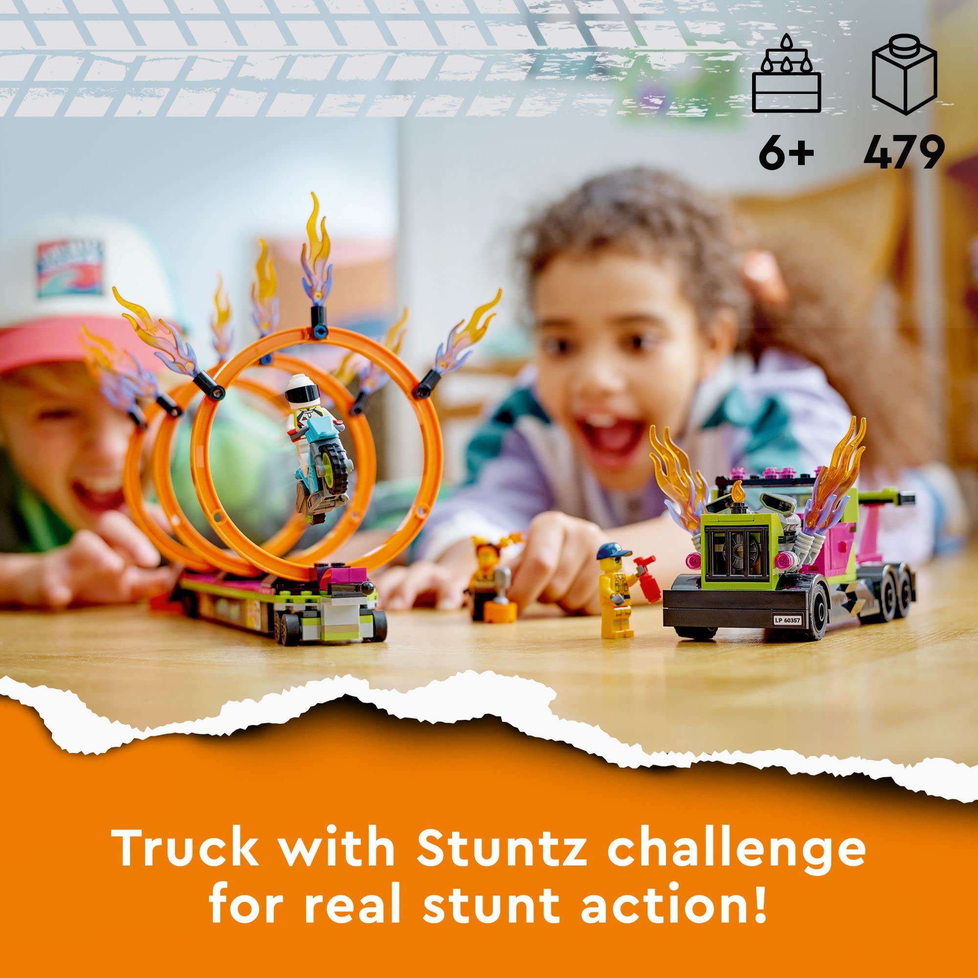 LEGO City Stuntz ring of fire setup for dramatic stunt sequences.