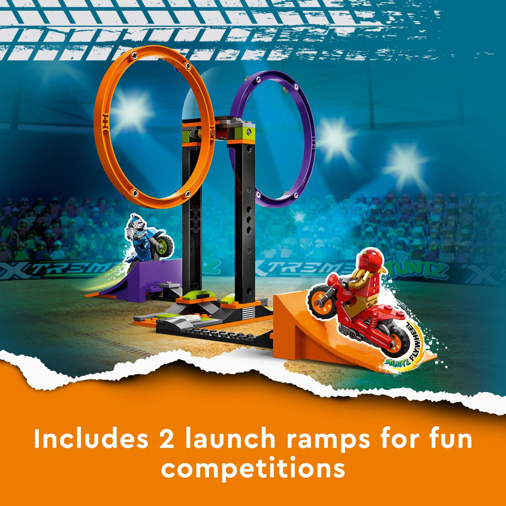 LEGO City Stuntz Spinning Stunt Challenge minifigures ready for stunt show