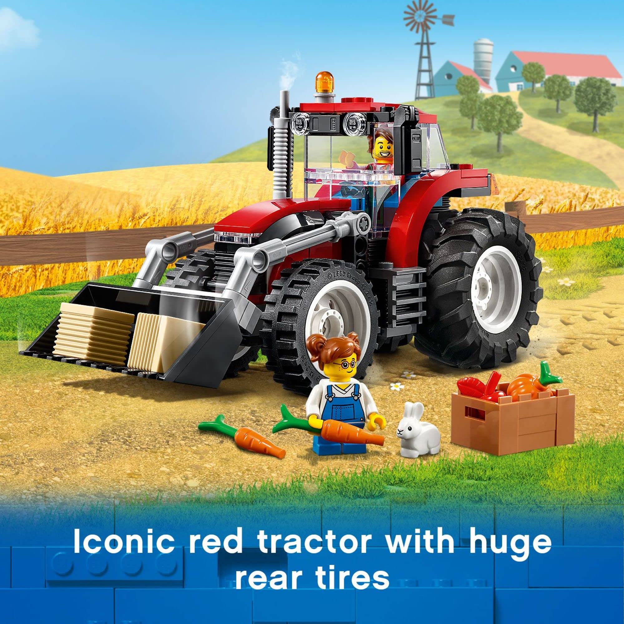 LEGO City tractor raisable boom adds dramatic lift for farming scenarios.
