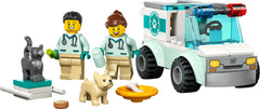 LEGO City Vet Van Rescue feeding and care items support nurturing play.