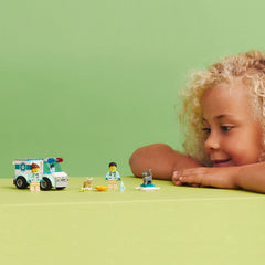 LEGO City Vet Van Rescue dog and cat figures ready for rescue missions.