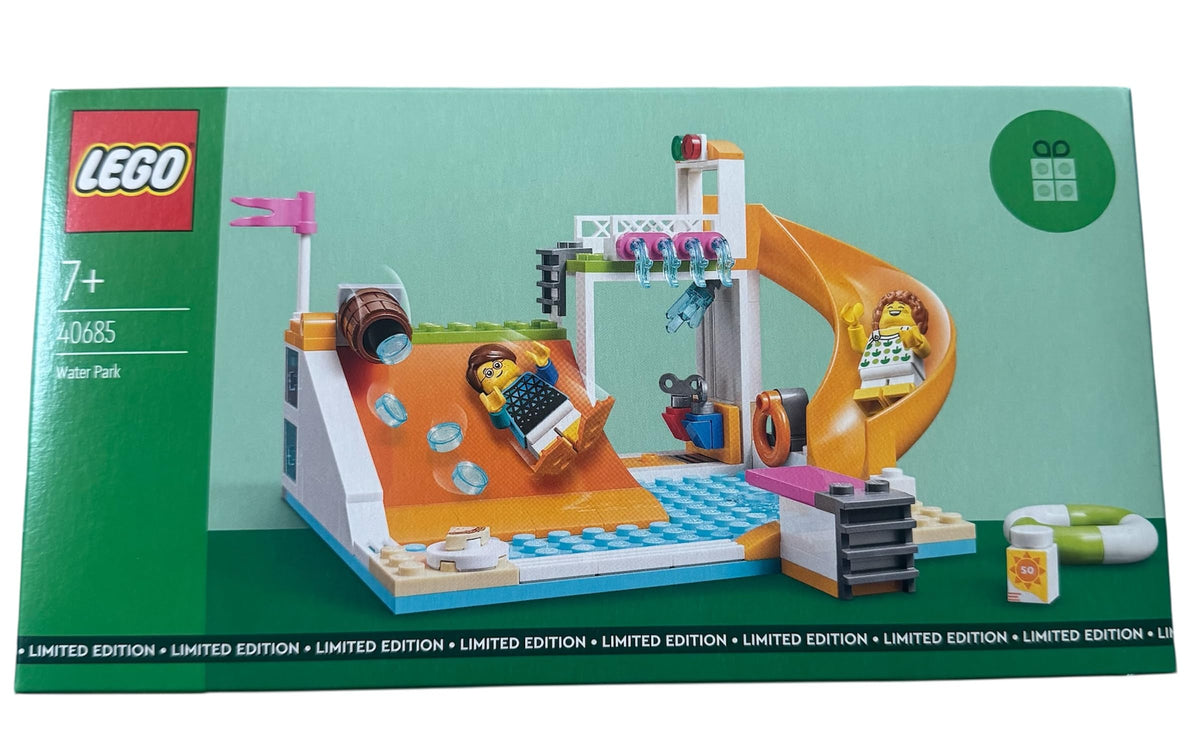 LEGO City Water Park Promo Set 40685 box packaging highlights 132 pieces for imaginative play.
