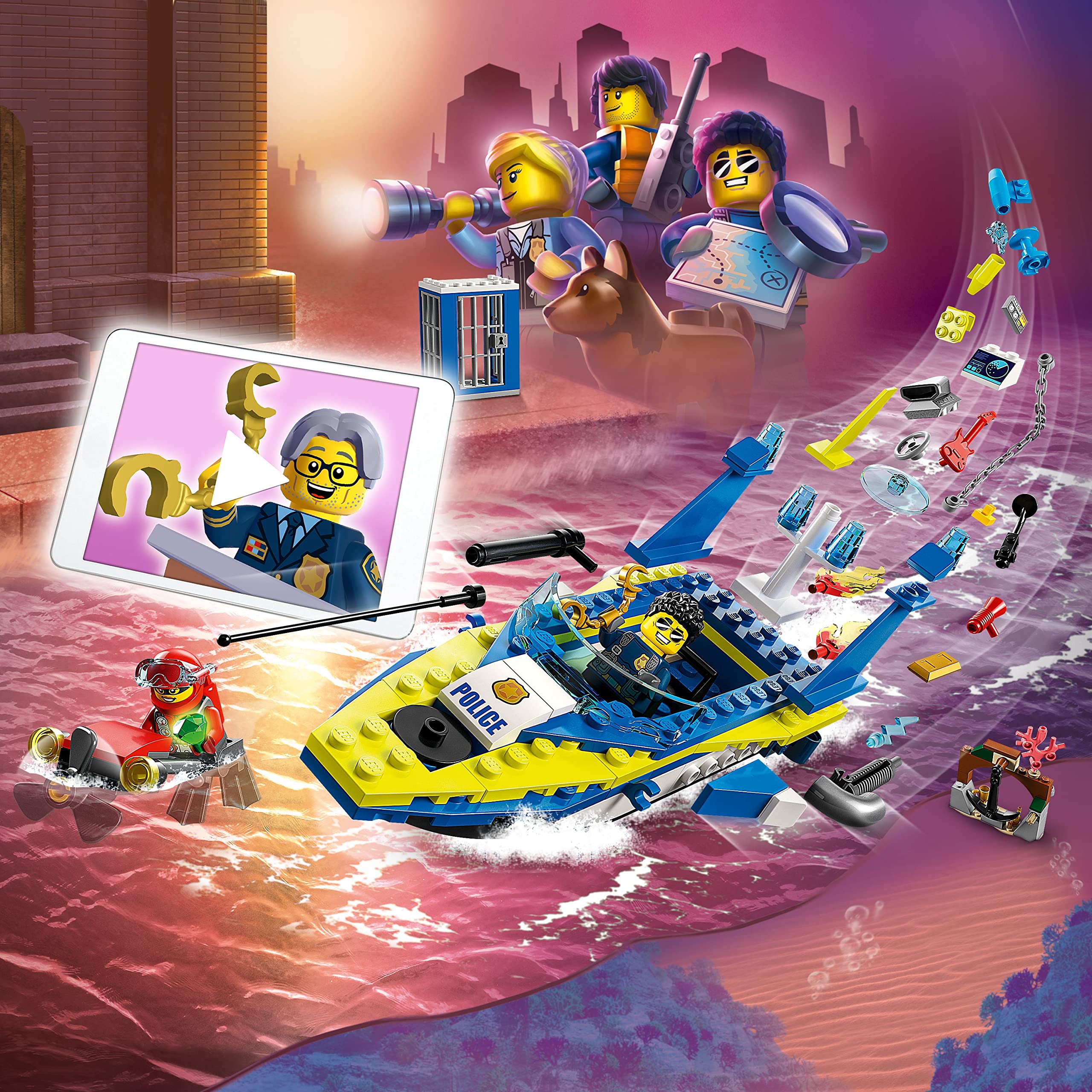 LEGO City Duke DeTain minifigure with partners for city-adventure scenarios
