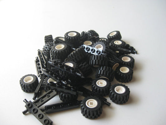 LEGO City wheel assembly with 20 black axles for sturdy builds and smooth rotation.