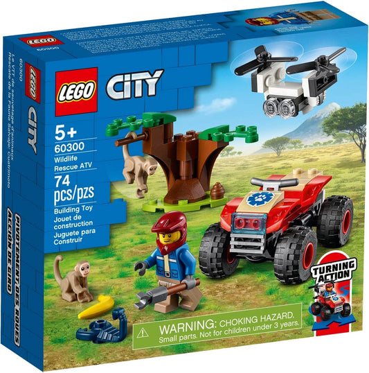 LEGO City Wildlife Rescue ATV 60300 main image shows steerable ATV for imaginative wildlife rescues
