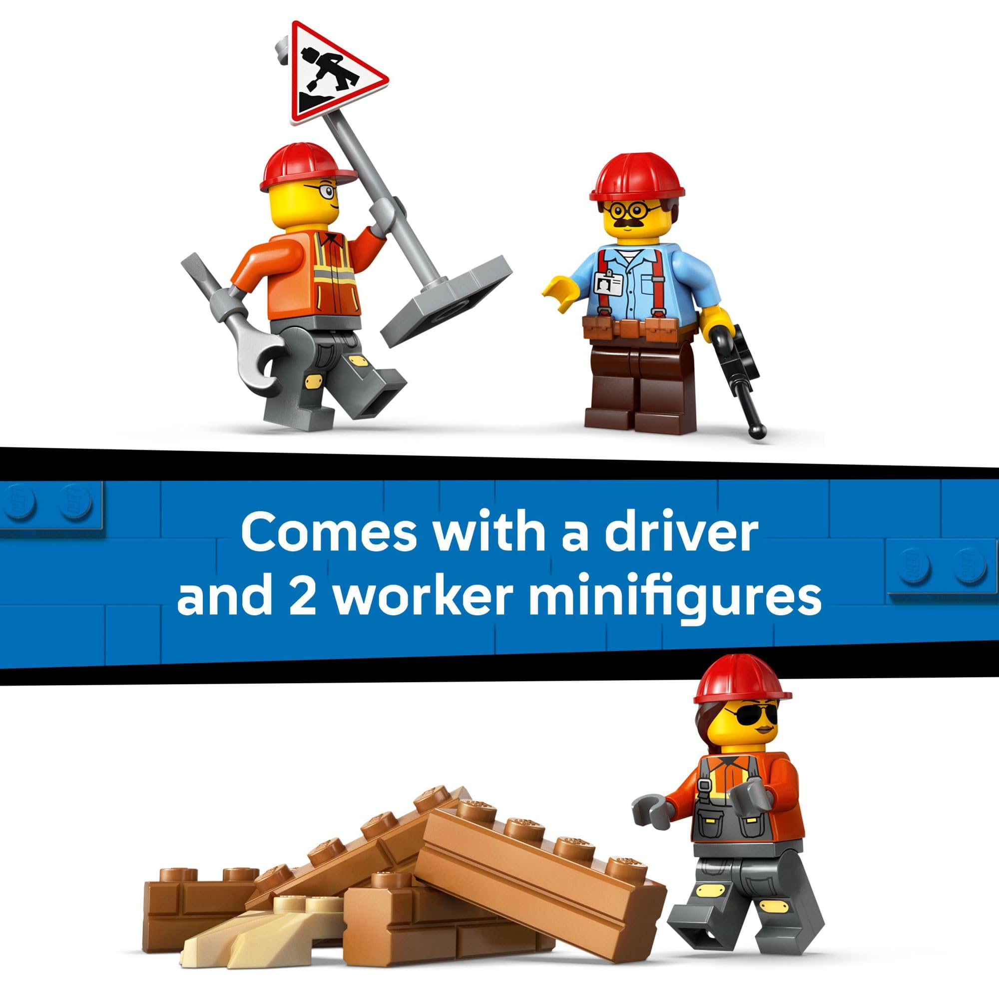 LEGO City yellow bulldozer construction sign enhances on-site safety cues