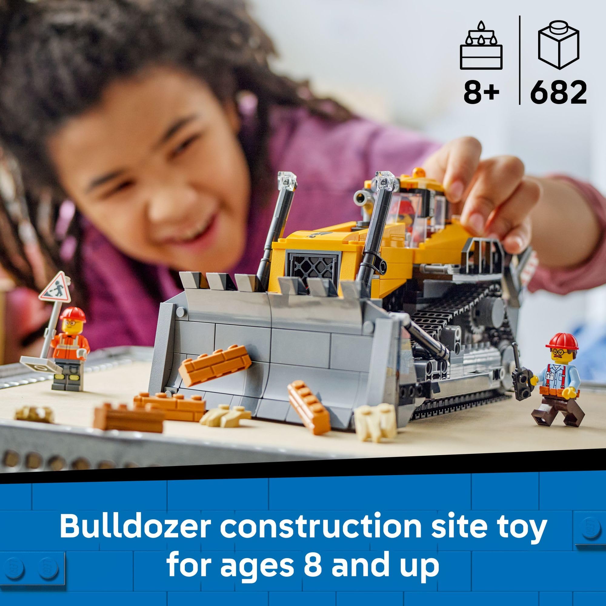 LEGO City bulldozer rear ripper breaking tough terrain for imaginative builds