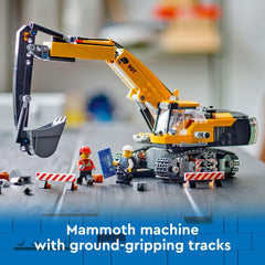 LEGO City yellow construction excavator barriers with minifigures for safe site play.