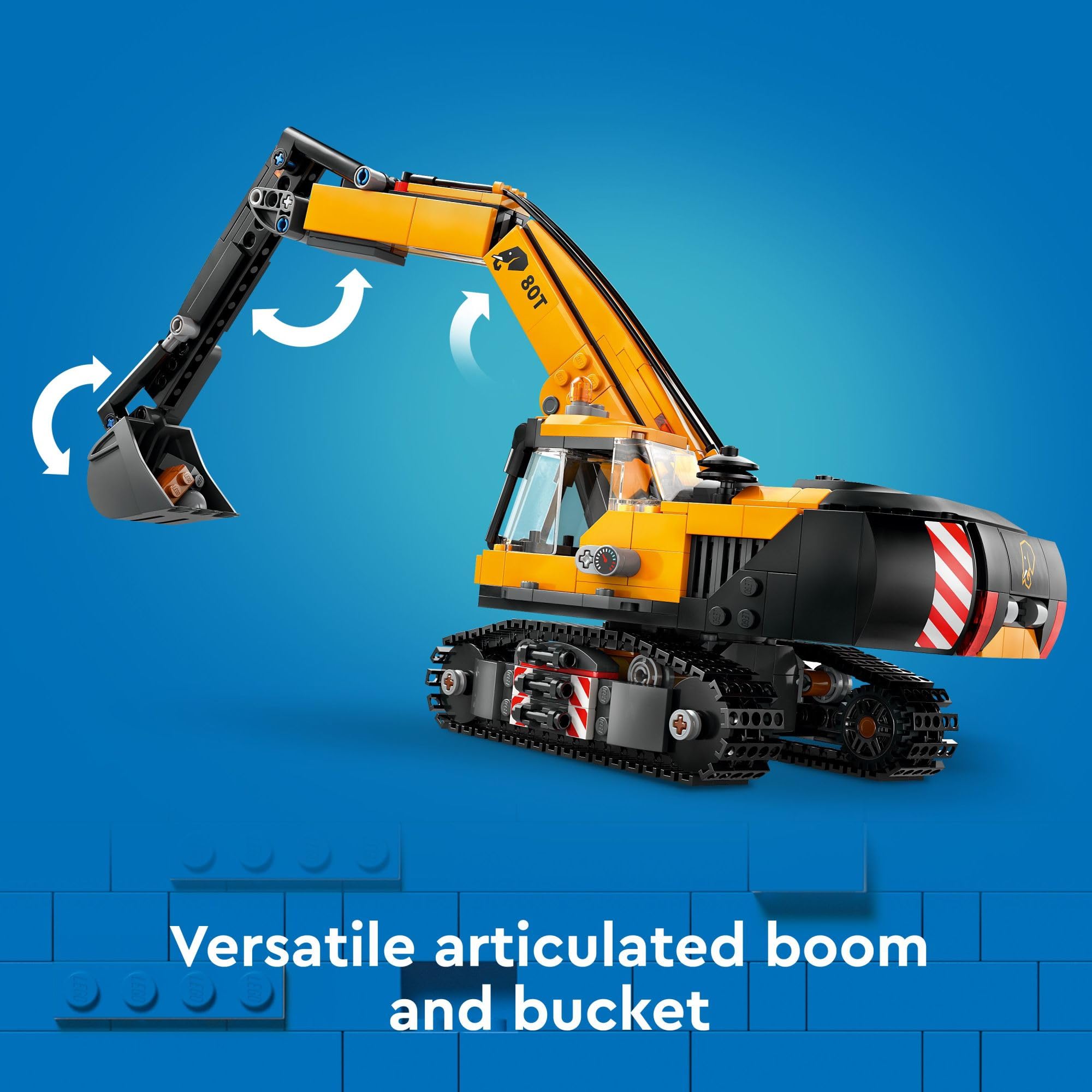 LEGO City yellow construction excavator minifigures lineup for storytelling and roles.