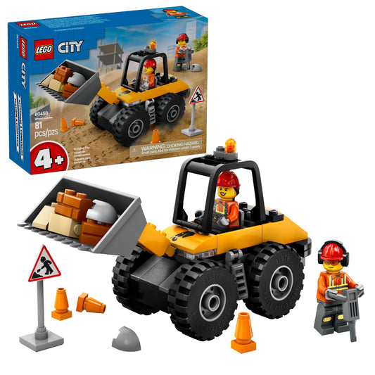 LEGO City Yellow Construction Wheel Loader front view promotes imaginative play and sturdy construction