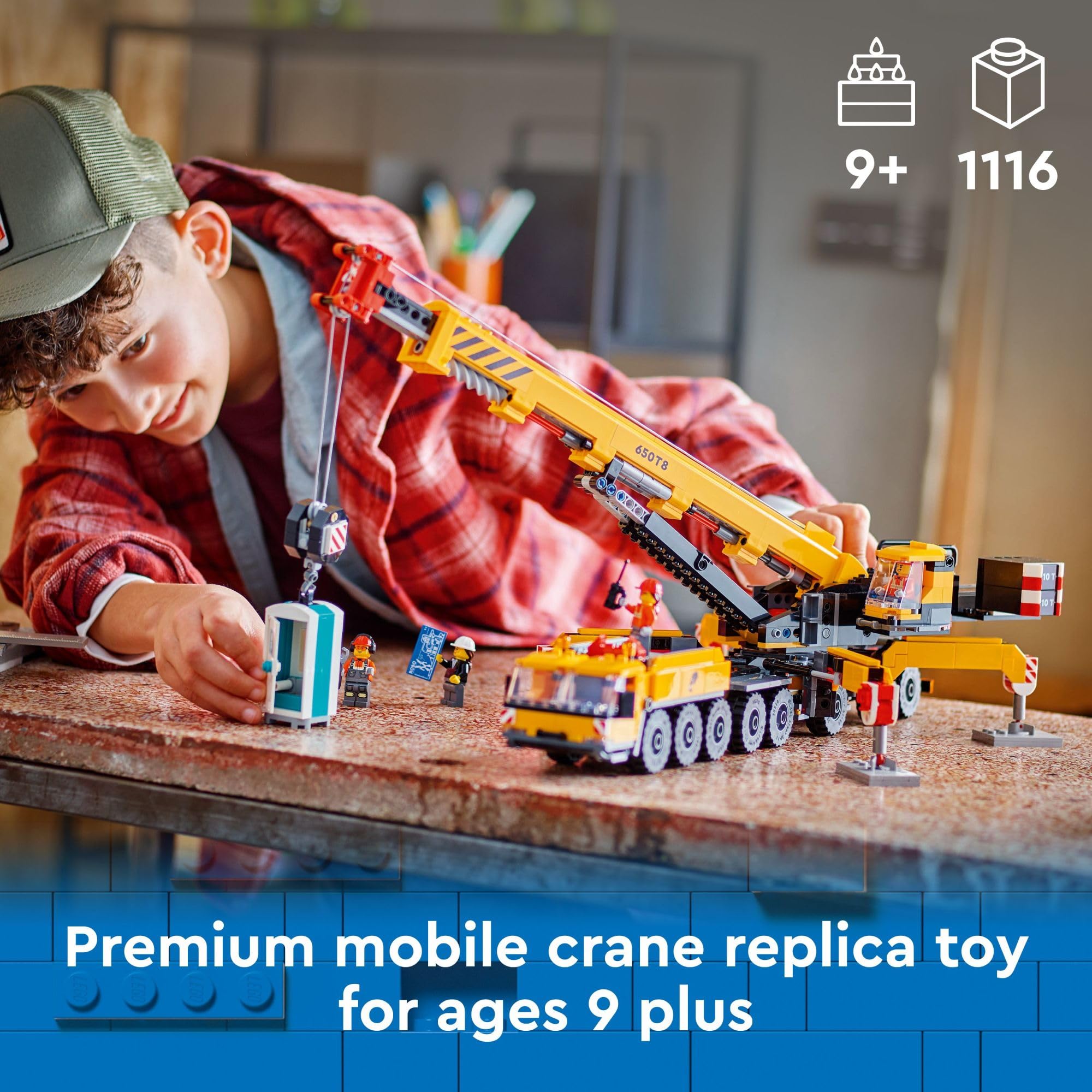 LEGO City yellow mobile construction crane cab pivot detail for realistic operation