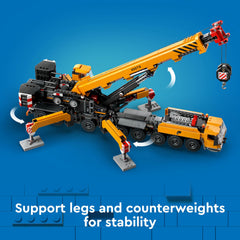 LEGO City yellow mobile crane deployable legs for stable on-site play.