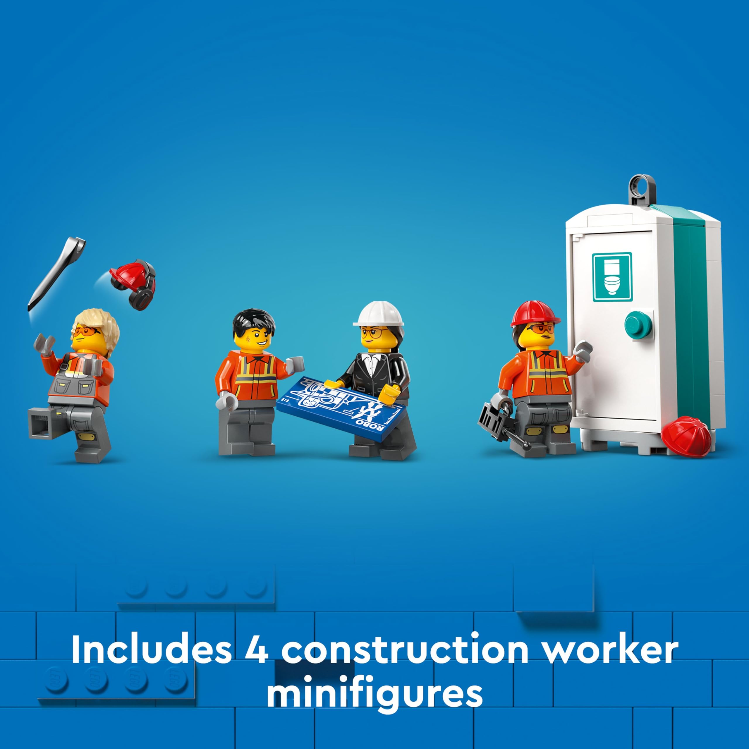 LEGO City yellow mobile crane minifigs included for role-play stories.