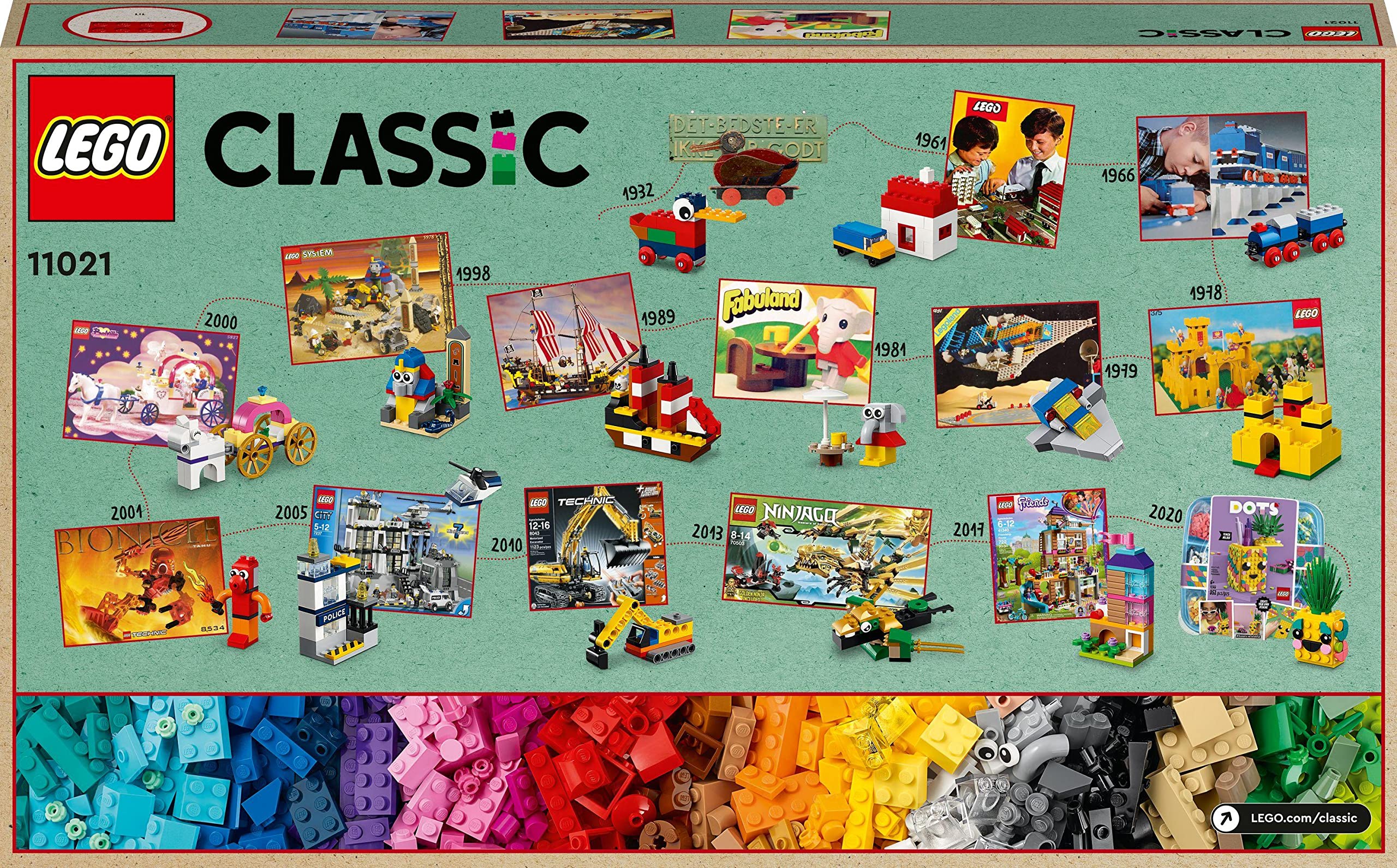 LEGO Classic 90 Years of Play colorful bricks invite tactile exploration.