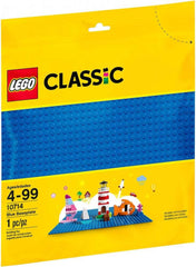 LEGO Classic Blue Baseplate 10714 front view shows a wide foundation for creative builds