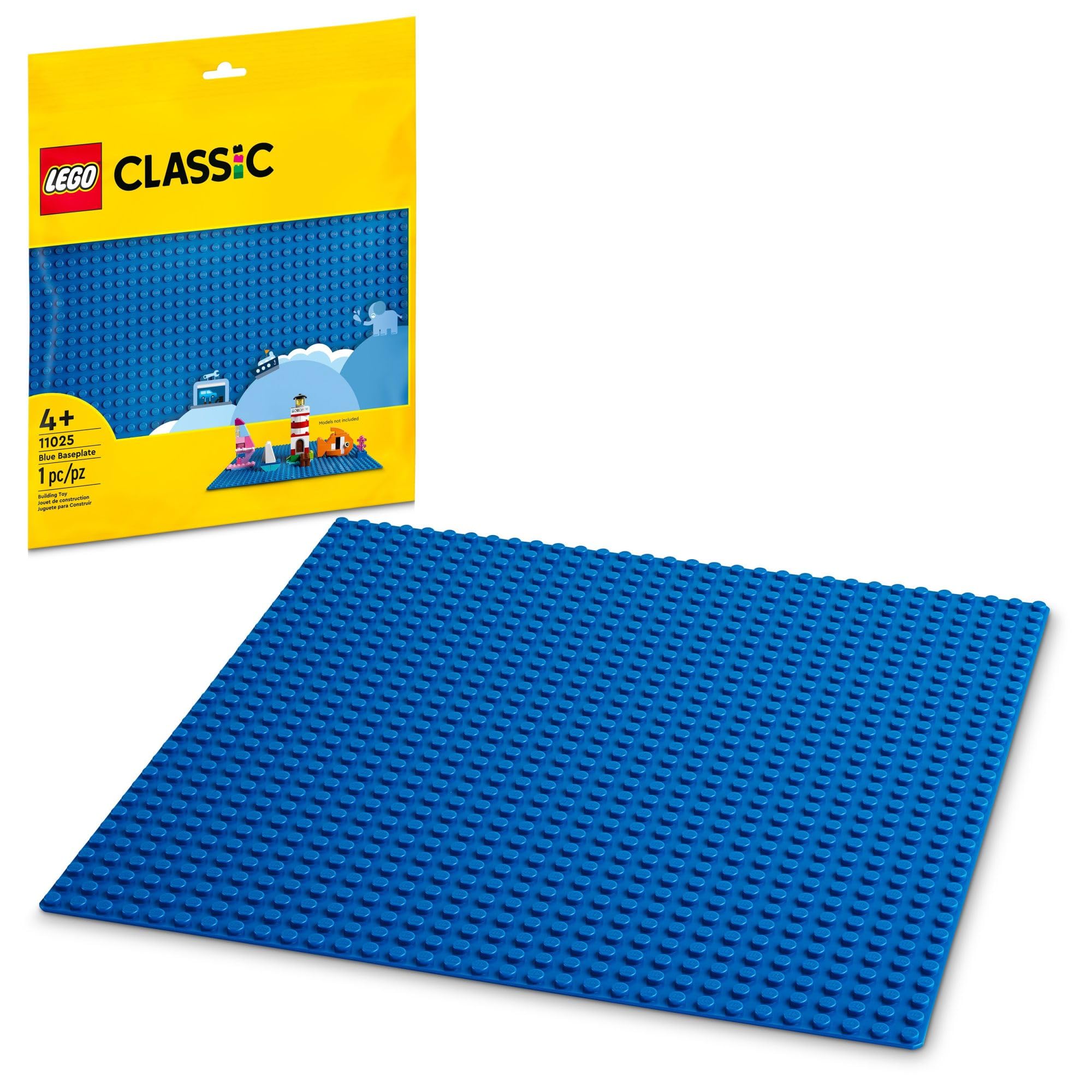 LEGO Classic Blue Baseplate 11025 top view showing 32x32 studs for creative play