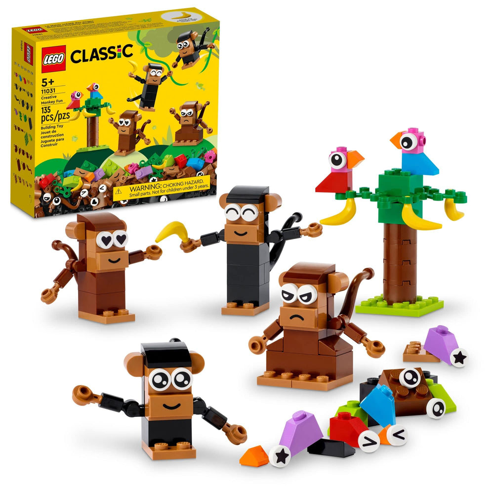 LEGO Classic Monkey Fun four monkeys engage in imaginative play with movable limbs