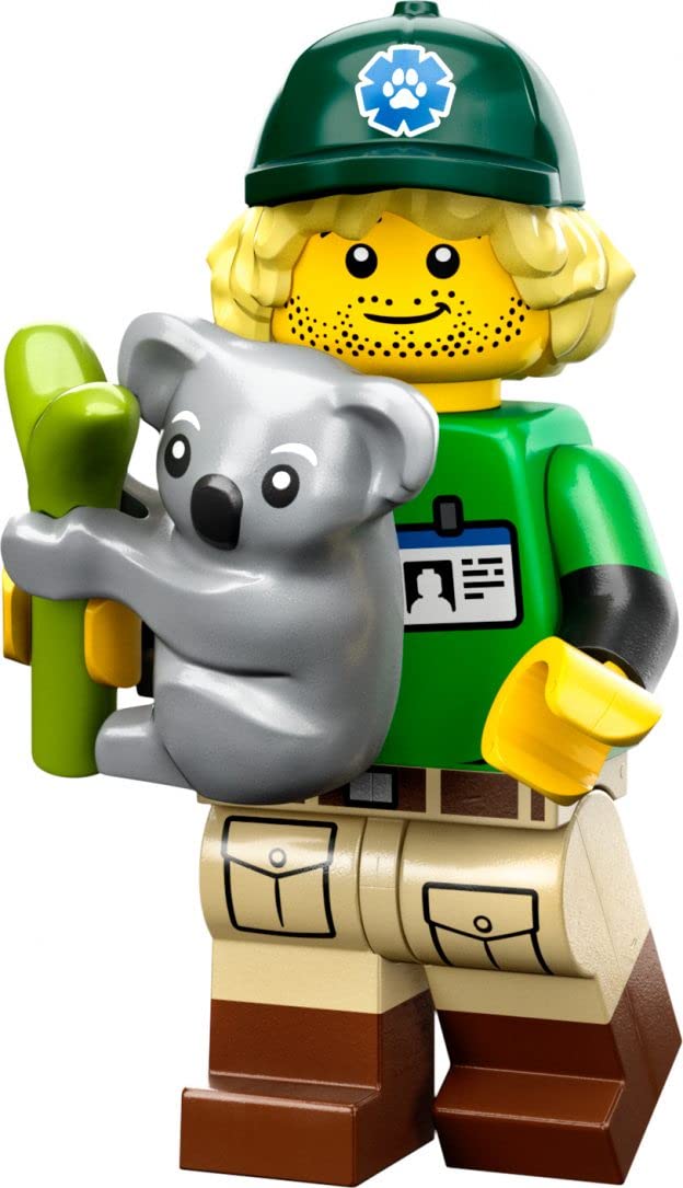 LEGO Conservationist Series 24 minifigure on black stand with accessories, ideal for imaginative play and collection.