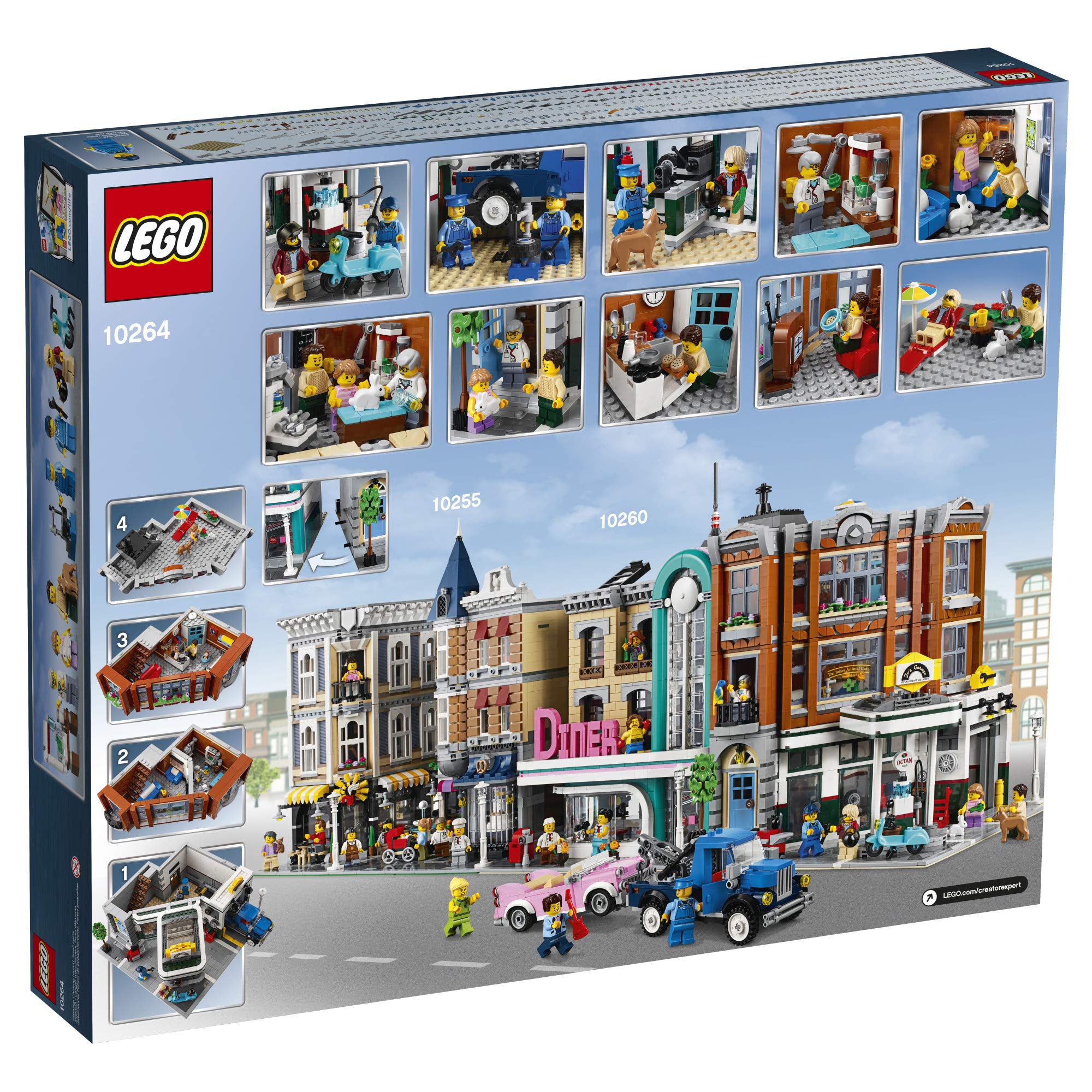 LEGO Creator Expert Corner Garage 10264 upper-level apartment interior with kitchen and sofa