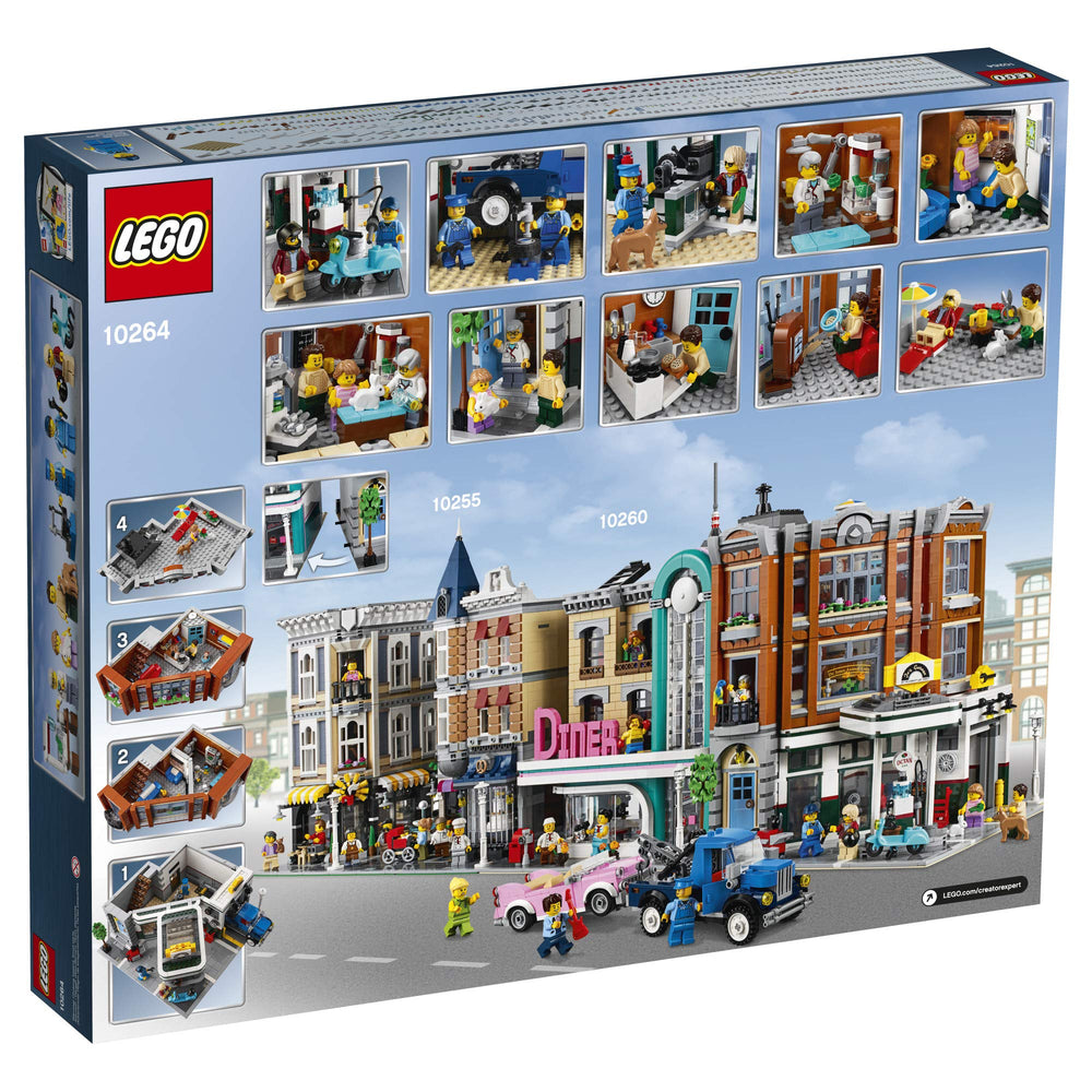 LEGO Creator Expert Corner Garage 10264 upper-level apartment interior with kitchen and sofa