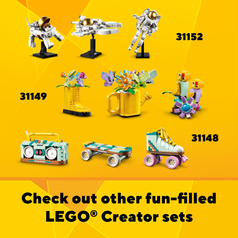 LEGO Creator 3-in-1 model on a shelf, display-ready