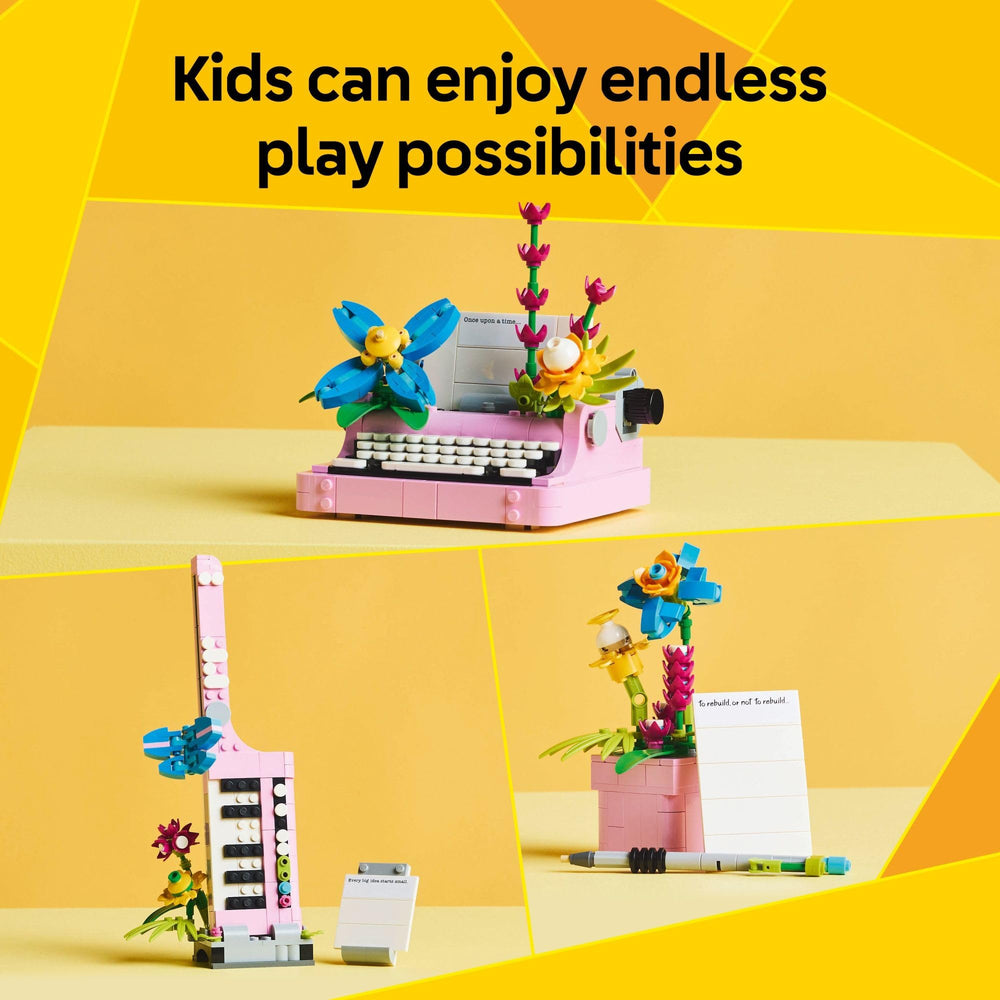 LEGO Creator 3-in-1 Typewriter with Flowers moving platen in action