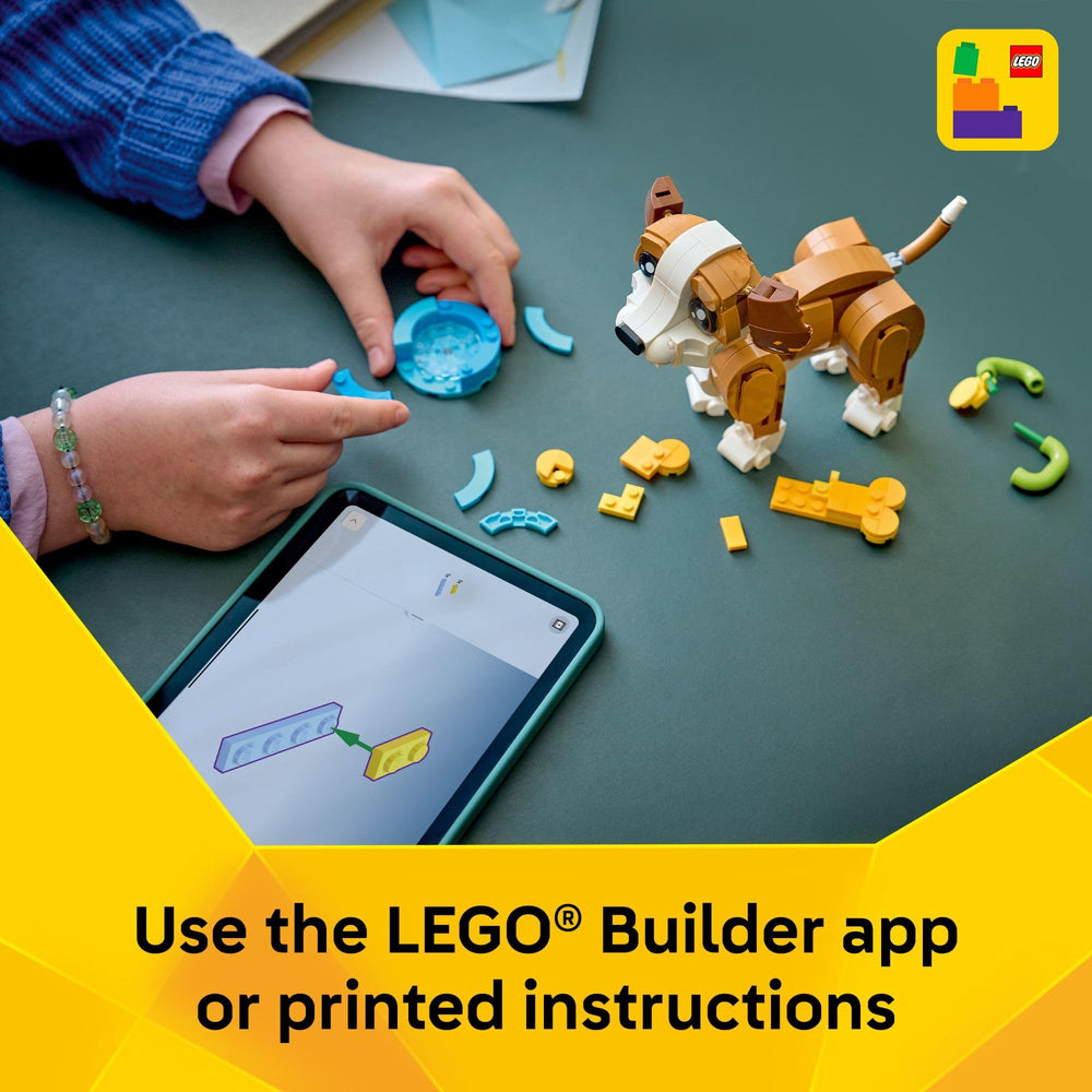 LEGO Builder app view of 3-in-1 Cute Animals build instructions in 3D.