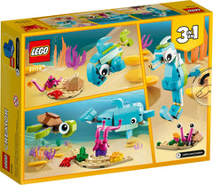 Close-up of Dolphin and Turtle assembly in LEGO Creator 3in1 set 31128.