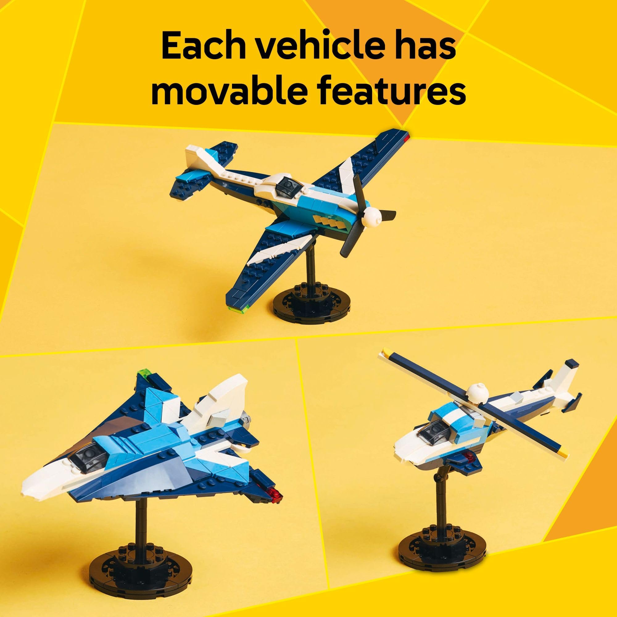 LEGO Creator 3in1 Helicopter model highlights hovering detail and play value.