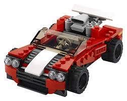 LEGO Creator 3-in-1 hot rod model with bold colors for creative builds