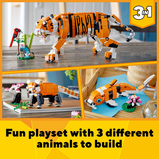 LEGO Creator Majestic Tiger red panda with bonsai scene for imaginative storytelling