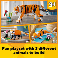 LEGO Creator Majestic Tiger red panda with bonsai scene for imaginative storytelling