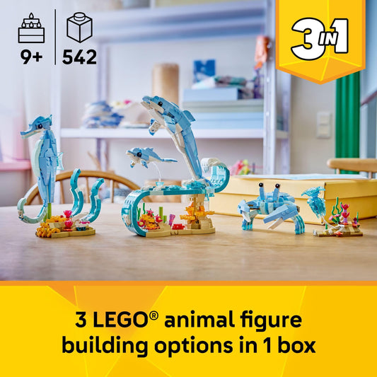 LEGO Creator 3-in-1 Sea Animals dolphin on wave for storytelling play.