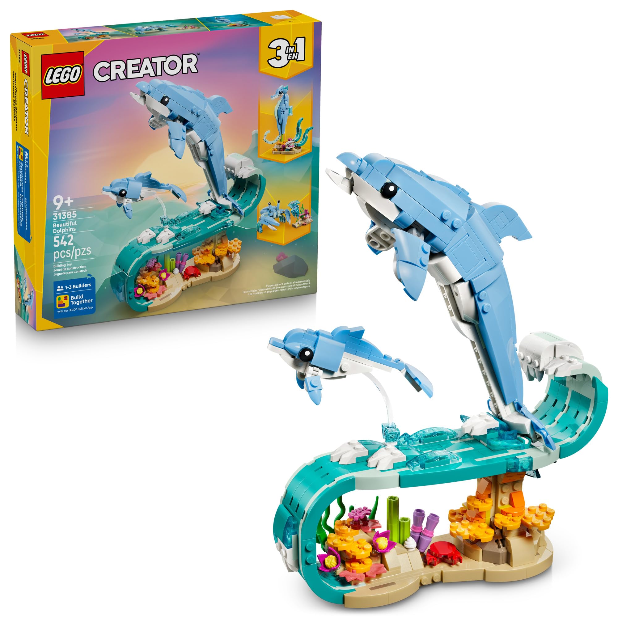 LEGO Creator 3-in-1 Sea Animals dolphin model for imaginative ocean play.