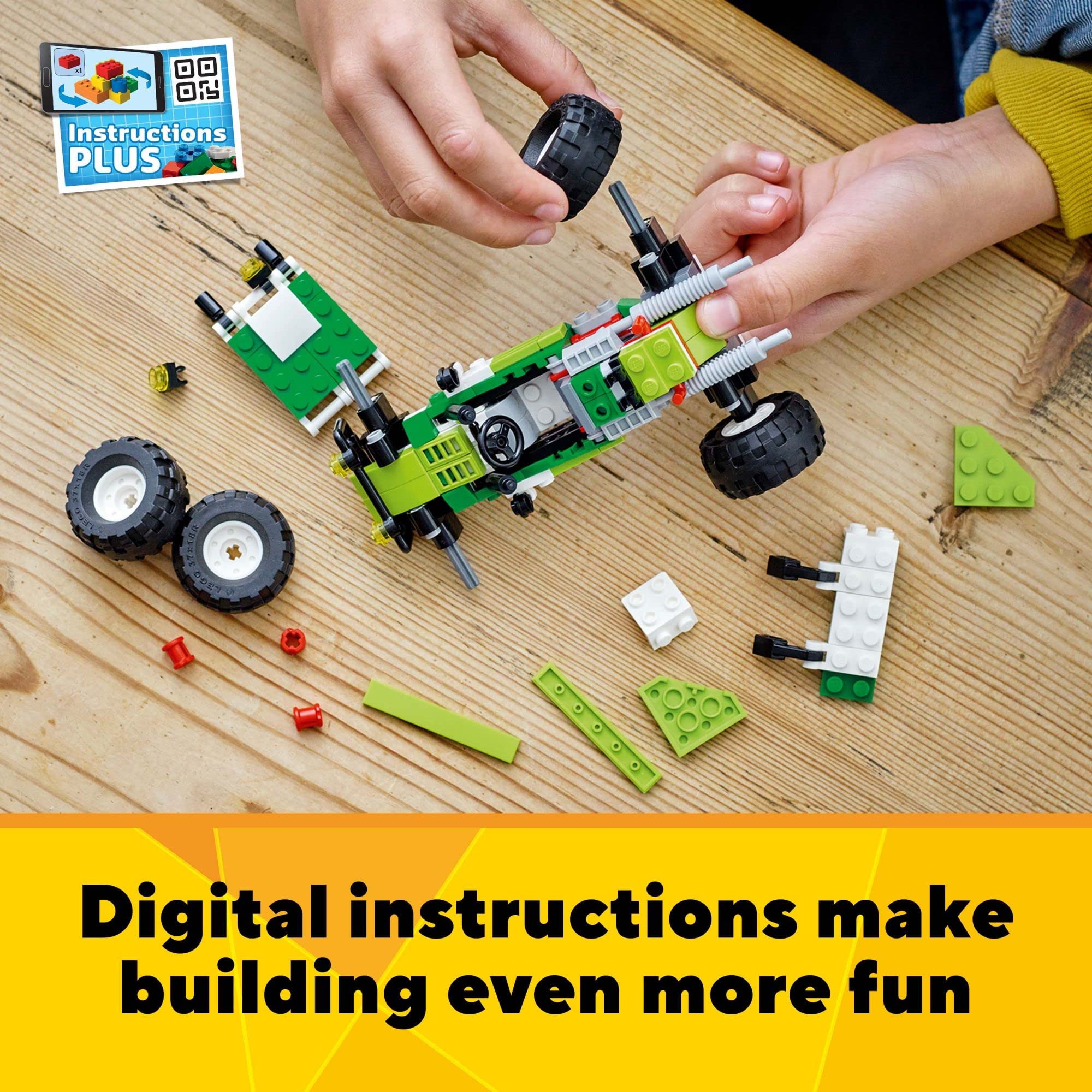 LEGO Creator 3in1 skid loader lifting platform shows moving mechanism for dynamic play