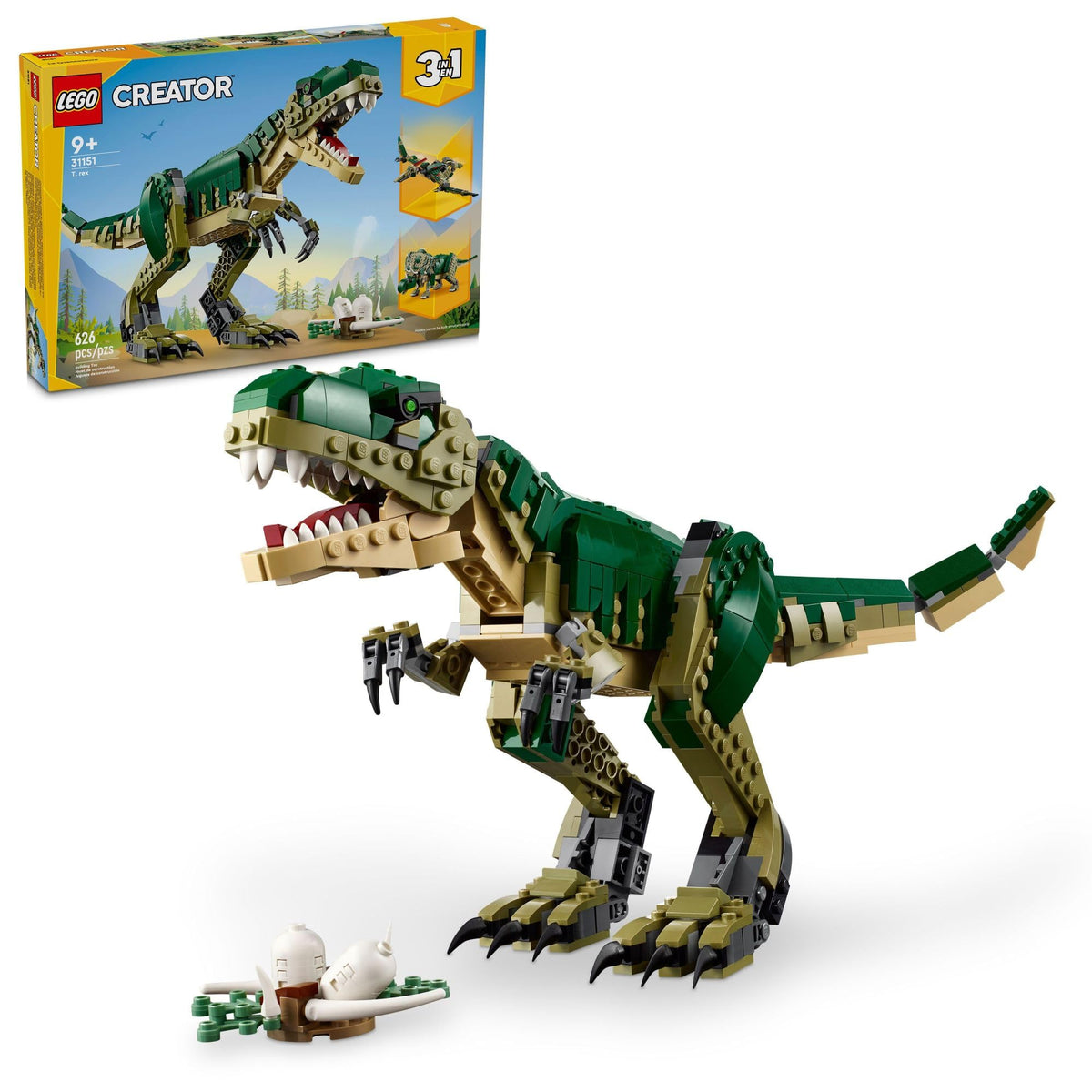 LEGO Creator 3-in-1 T-Rex model with poseable joints for dynamic play