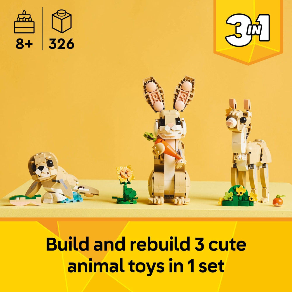LEGO Creator Bunny sunflowers and carrot enhance narrative play and decorative display.