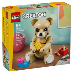 LEGO Creator 40763 teddy bear figure with heart and balloon, ideal for display or gifting.