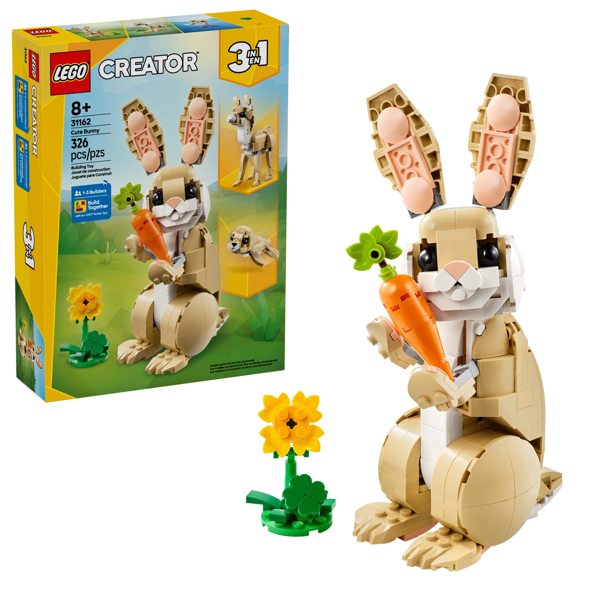 LEGO Creator Cute Bunny bricks offer poseable play for imaginative storytelling and display.