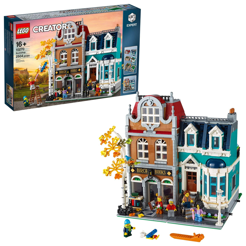 LEGO Creator Expert Bookshop entrance with display windows for stylish shelf display